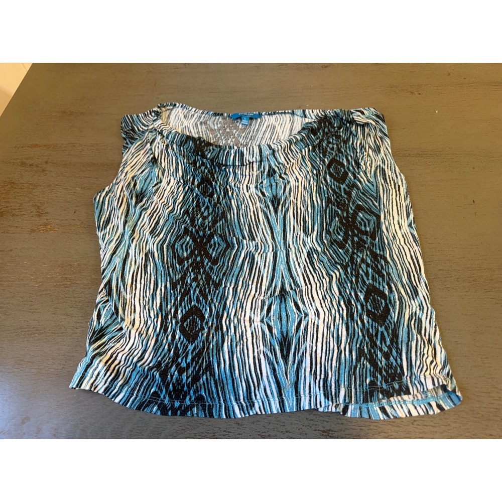 Derek Lam for DesigNation Blue Black Ikat Print Cowl Neck Sleeveless Top Large